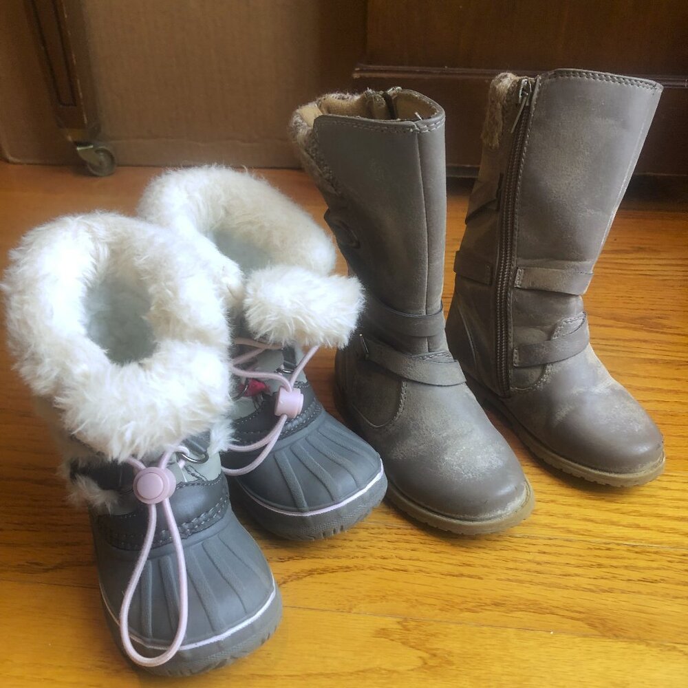 Both pairs of toddler girl's boots for $9
